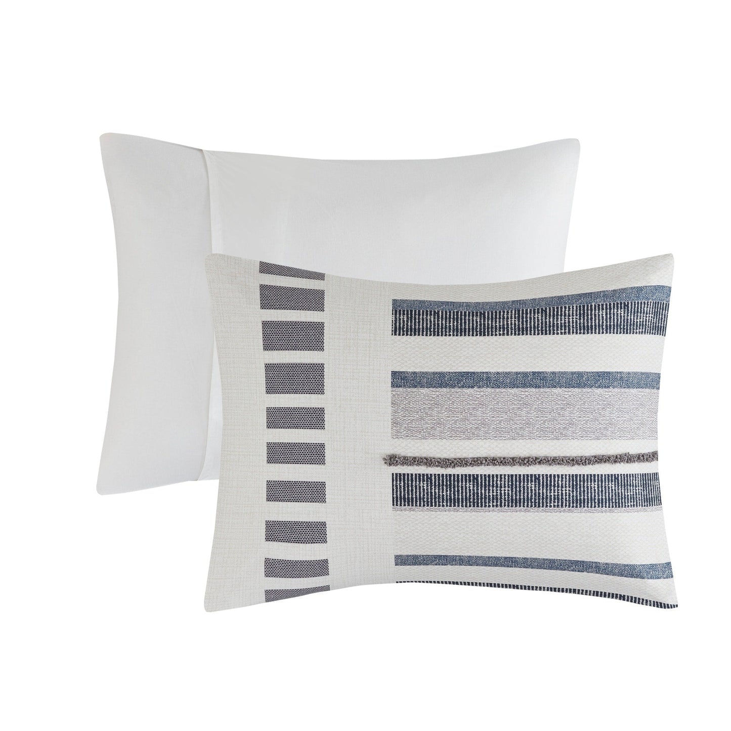 INK+IVY Serena 3 Piece Cotton Printed Duvet Cover Set w/trims Navy