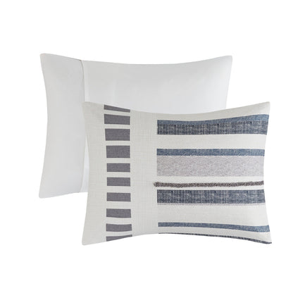INK+IVY Serena 3 Piece Cotton Printed Duvet Cover Set w/trims Navy