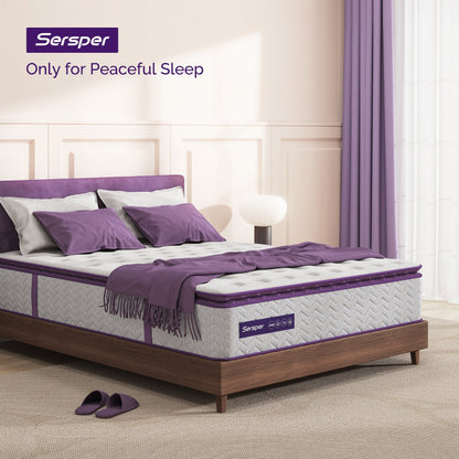 Sersper 10 Inch Memory Foam Hybrid Pillow Top- 5-Zone Pocket Innersprings Motion Isolation - Heavier Coils for Durable Support