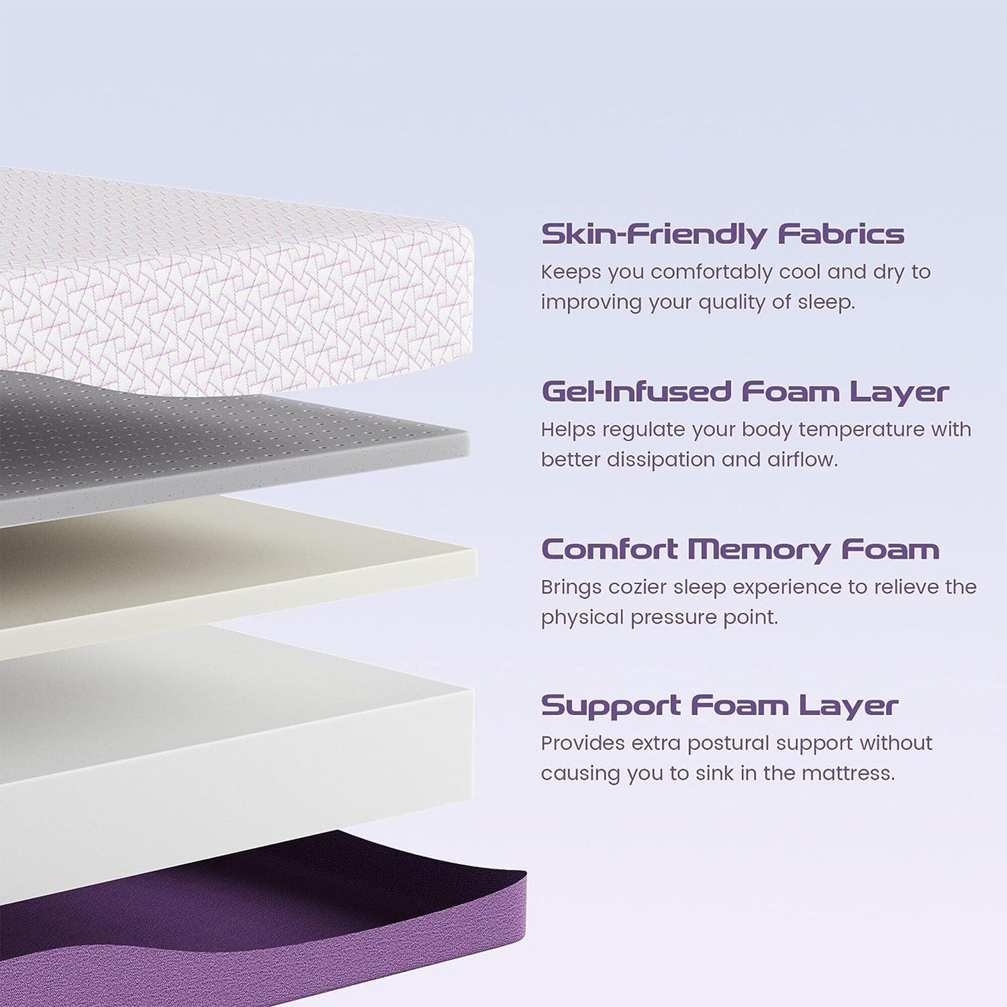 Sersper 12 Inch Cooling Gel Memory Foam Mattress,Breathable and Skin Friendly, Adjustable Bed Compatible