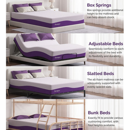 14 Inch Bamboo Charcoal Gel Memory Foam Mattress,Suitable for Adjustable bed