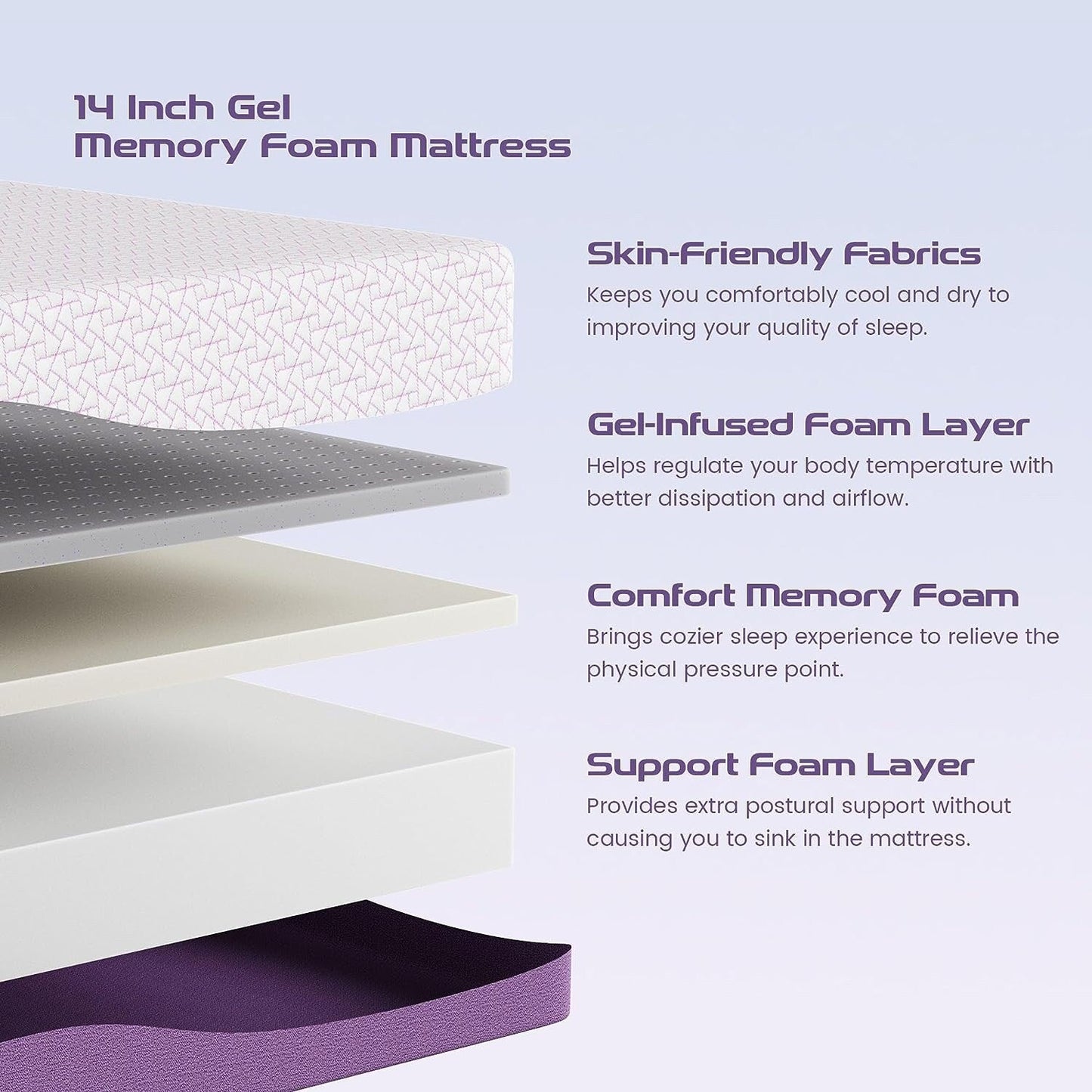 14 Inch Bamboo Charcoal Gel Memory Foam Mattress,Suitable for Adjustable bed