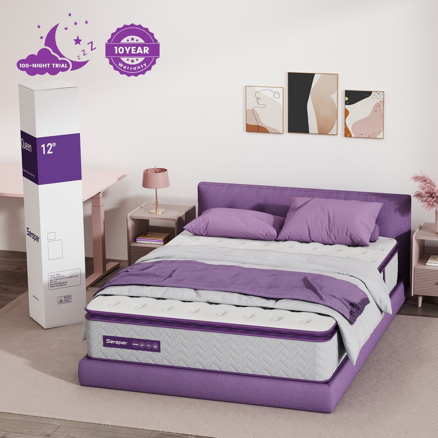 Sersper 8-inch Medium Memory Foam and Innerspring Hybrid Mattress,Pillow Top Mattress