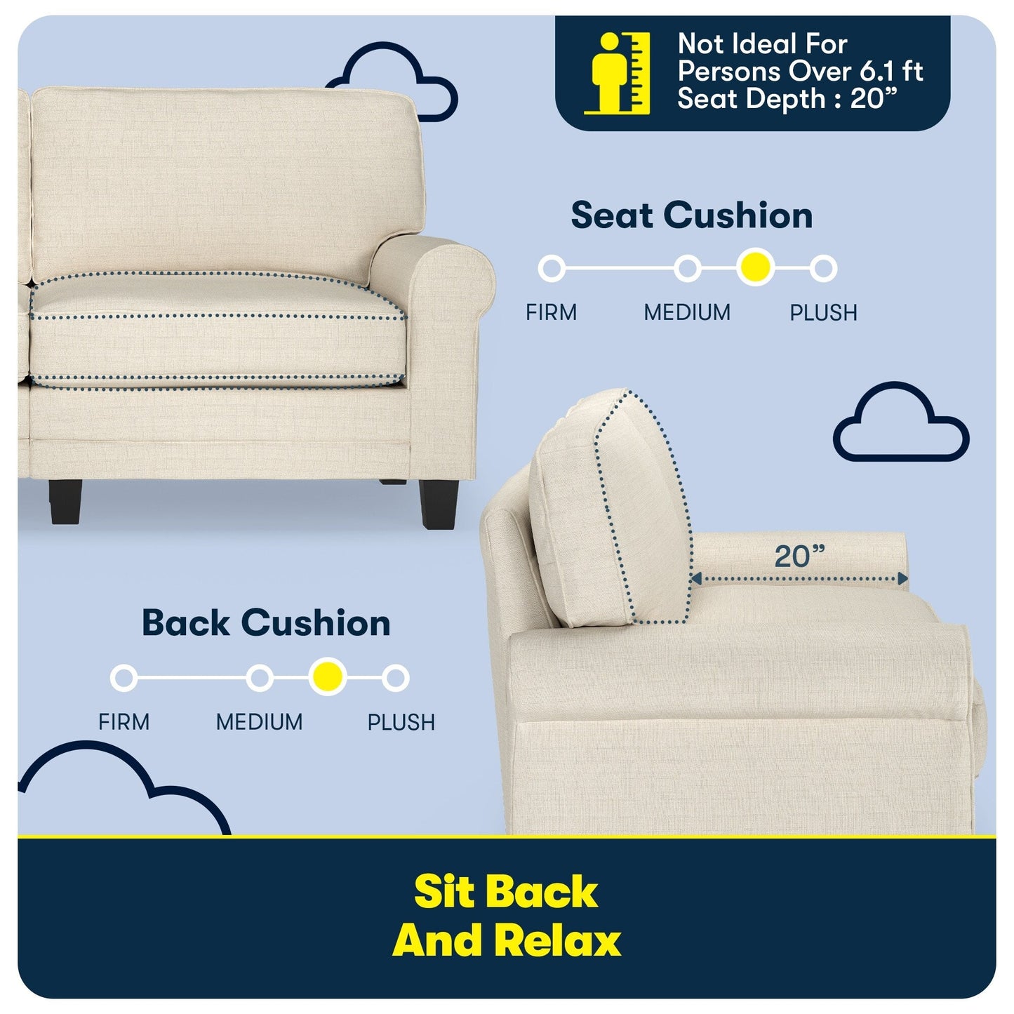 Serta Copenhagen 73 Rolled Arm Sofa, Easy Care Polyester, Soft Pillow Back, Pocket Coil Seat Cushions