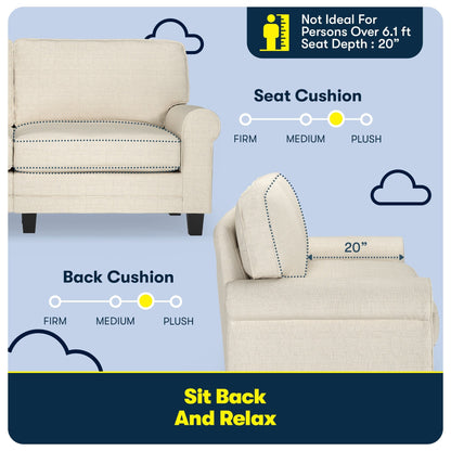 Serta Copenhagen 73 Rolled Arm Sofa, Easy Care Polyester, Soft Pillow Back, Pocket Coil Seat Cushions