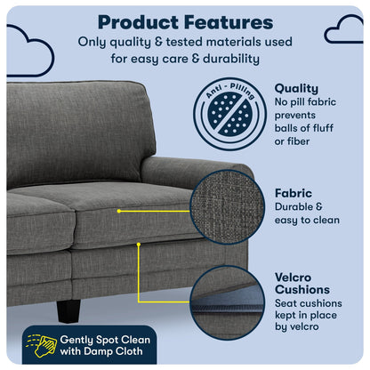 Serta Copenhagen 73 Rolled Arm Sofa, Easy Care Polyester, Soft Pillow Back, Pocket Coil Seat Cushions