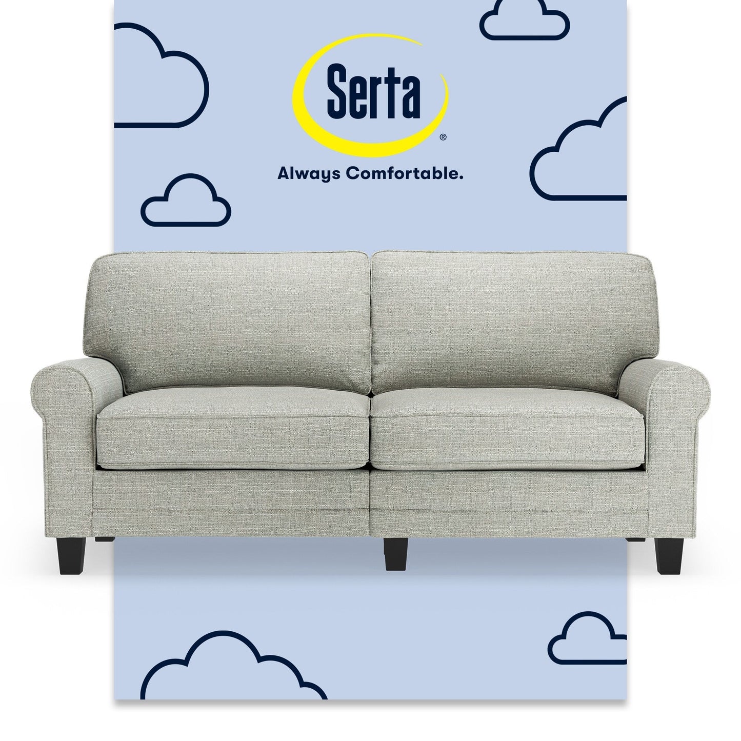 Serta Copenhagen 73 Rolled Arm Sofa, Easy Care Polyester, Soft Pillow Back, Pocket Coil Seat Cushions