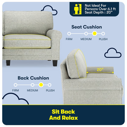Serta Copenhagen 73 Rolled Arm Sofa, Easy Care Polyester, Soft Pillow Back, Pocket Coil Seat Cushions