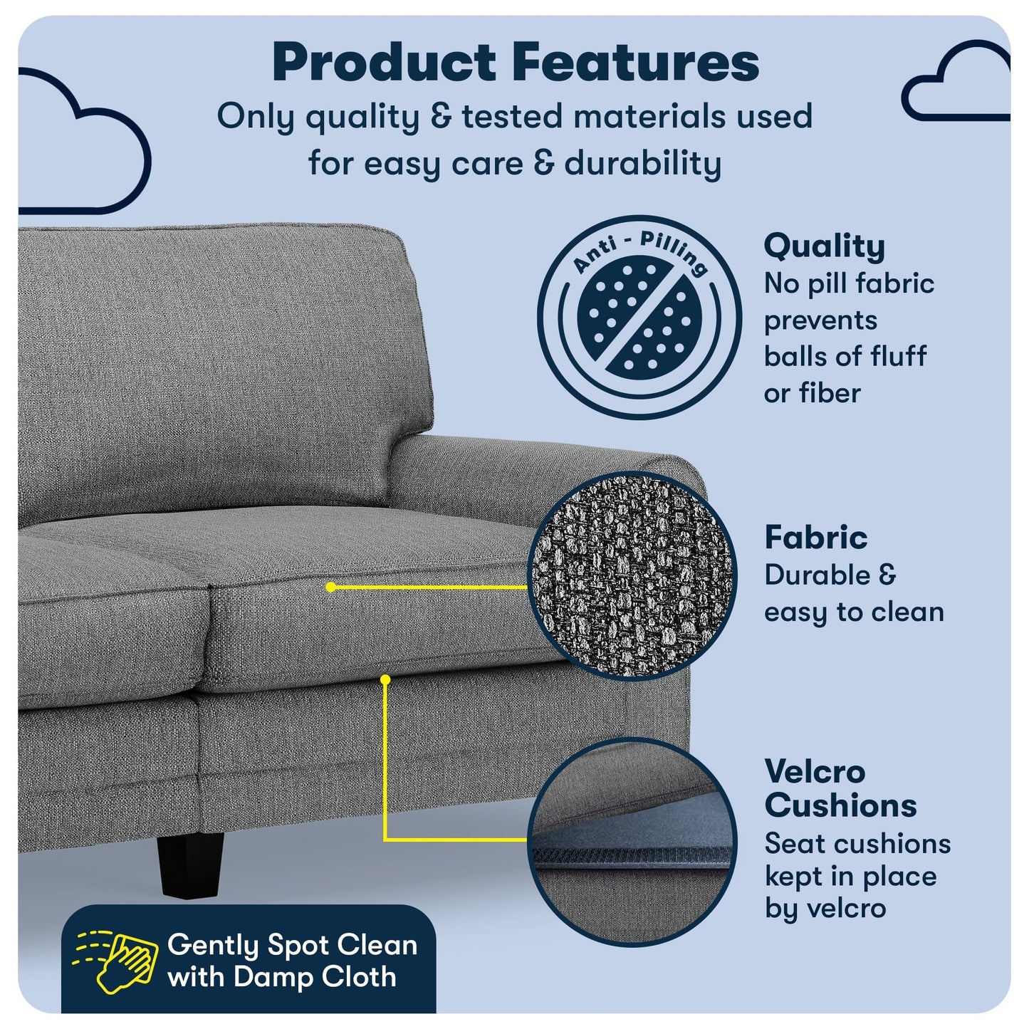 Serta Copenhagen 73 Rolled Arm Sofa, Easy Care Polyester, Soft Pillow Back, Pocket Coil Seat Cushions