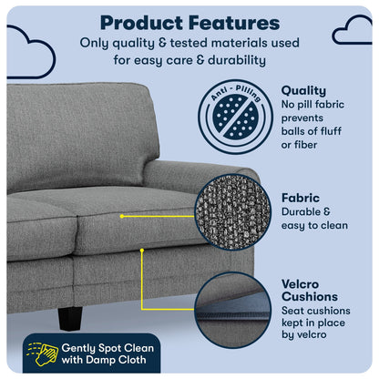 Serta Copenhagen 73 Rolled Arm Sofa, Easy Care Polyester, Soft Pillow Back, Pocket Coil Seat Cushions
