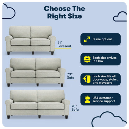 Serta Copenhagen 73 Rolled Arm Sofa, Easy Care Polyester, Soft Pillow Back, Pocket Coil Seat Cushions