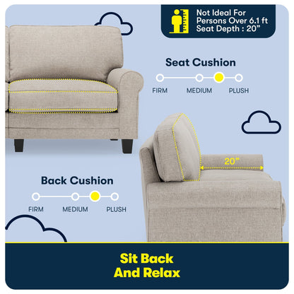 Serta Copenhagen 73 Rolled Arm Sofa, Easy Care Polyester, Soft Pillow Back, Pocket Coil Seat Cushions
