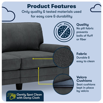 Serta Copenhagen 73 Rolled Arm Sofa, Easy Care Polyester, Soft Pillow Back, Pocket Coil Seat Cushions
