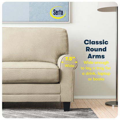 Serta Copenhagen 73 Rolled Arm Sofa, Easy Care Polyester, Soft Pillow Back, Pocket Coil Seat Cushions