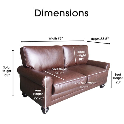 Serta Copenhagen 73 Rolled Arm Sofa, Easy Care Polyester, Soft Pillow Back, Pocket Coil Seat Cushions