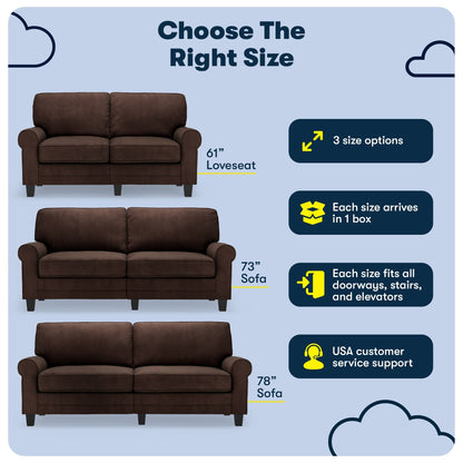 Serta Copenhagen 73 Rolled Arm Sofa, Easy Care Polyester, Soft Pillow Back, Pocket Coil Seat Cushions