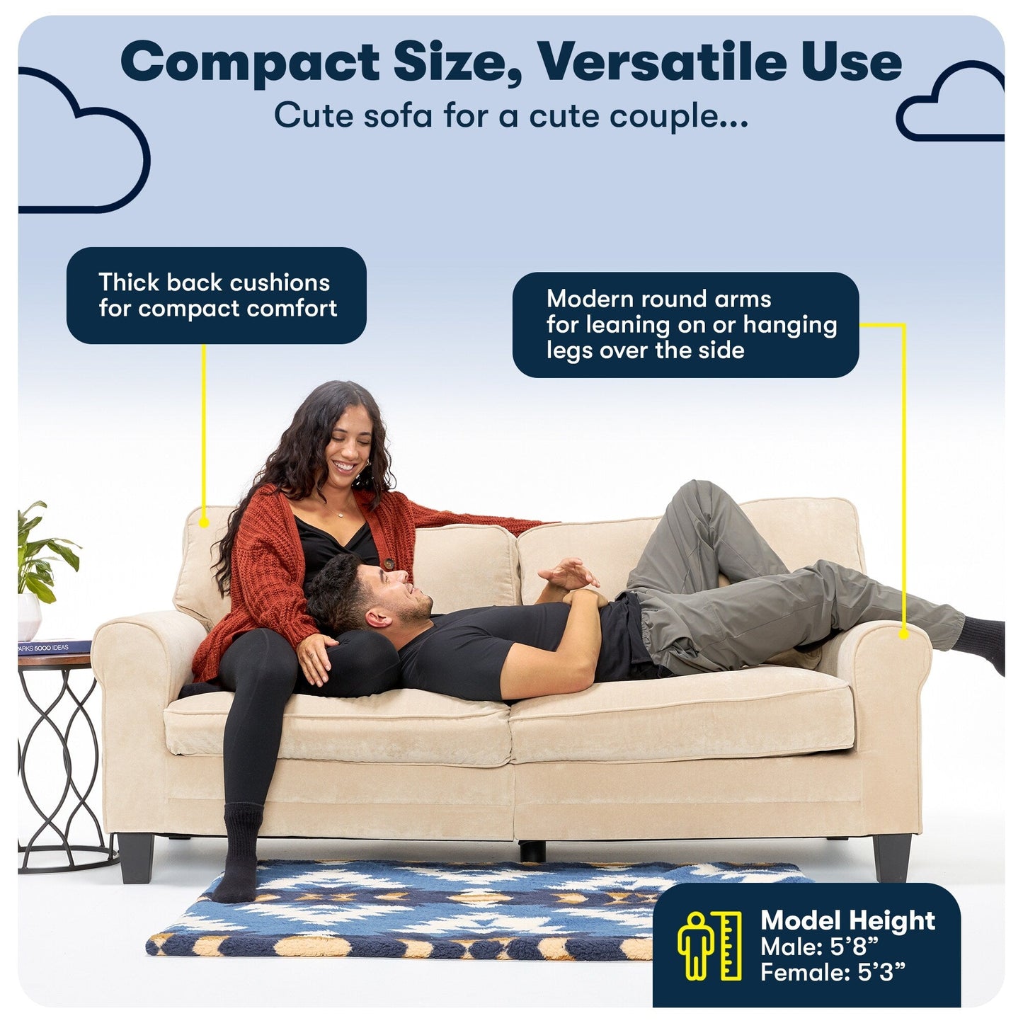 Serta Copenhagen 73 Rolled Arm Sofa, Easy Care Polyester, Soft Pillow Back, Pocket Coil Seat Cushions