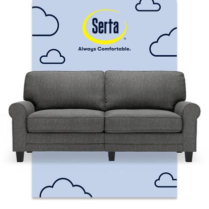 Serta Copenhagen 73 Rolled Arm Sofa, Easy Care Polyester, Soft Pillow Back, Pocket Coil Seat Cushions