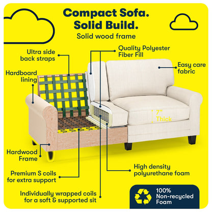 Serta Copenhagen 73 Rolled Arm Sofa, Easy Care Polyester, Soft Pillow Back, Pocket Coil Seat Cushions