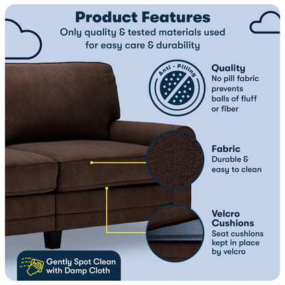 Serta Copenhagen 73 Rolled Arm Sofa, Easy Care Polyester, Soft Pillow Back, Pocket Coil Seat Cushions