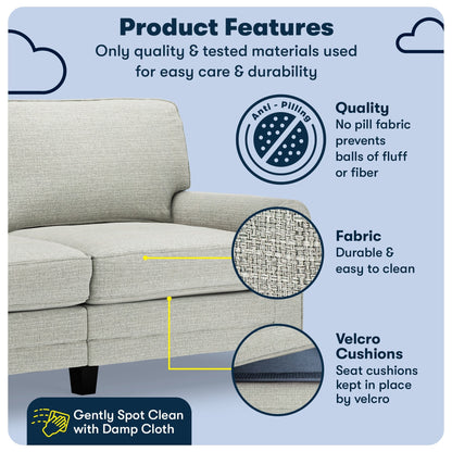Serta Copenhagen 73 Rolled Arm Sofa, Easy Care Polyester, Soft Pillow Back, Pocket Coil Seat Cushions