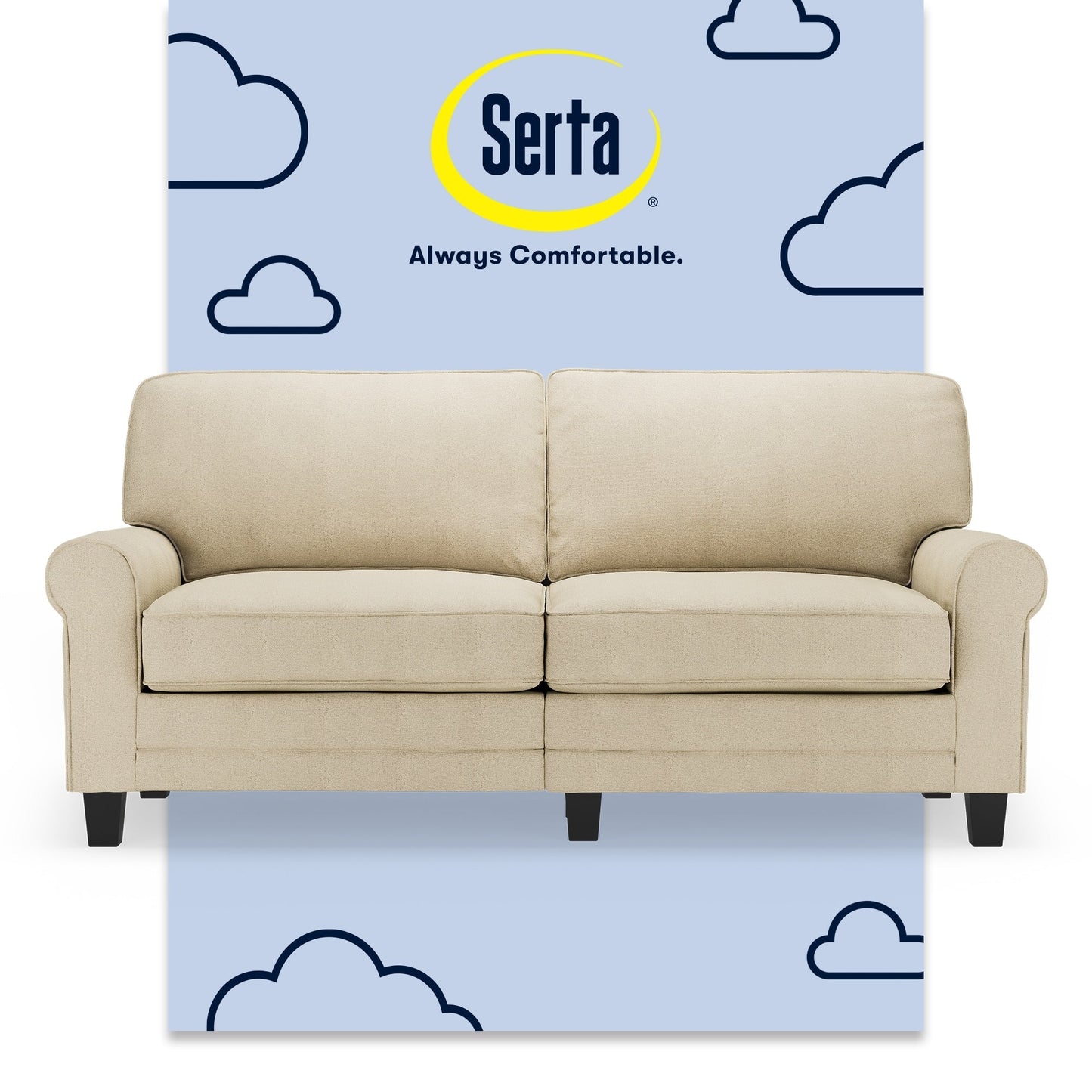 Serta Copenhagen 73 Rolled Arm Sofa, Easy Care Polyester, Soft Pillow Back, Pocket Coil Seat Cushions