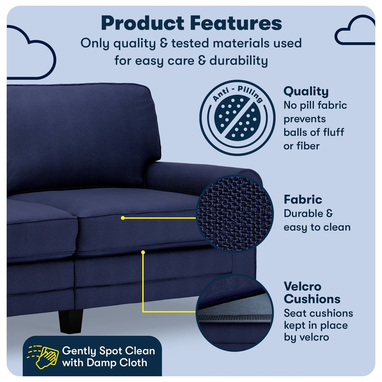 Serta Copenhagen 73 Rolled Arm Sofa, Easy Care Polyester, Soft Pillow Back, Pocket Coil Seat Cushions