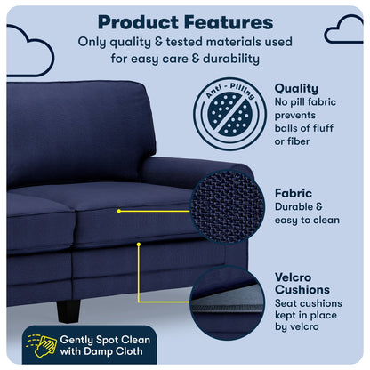 Serta Copenhagen 73 Rolled Arm Sofa, Easy Care Polyester, Soft Pillow Back, Pocket Coil Seat Cushions