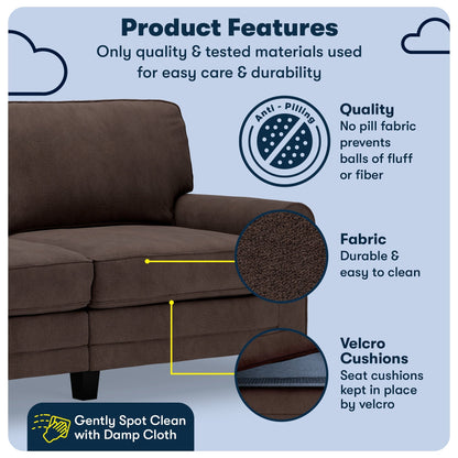 Serta Copenhagen 73 Rolled Arm Sofa, Easy Care Polyester, Soft Pillow Back, Pocket Coil Seat Cushions