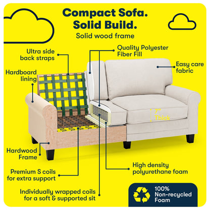 Serta Copenhagen 73 Rolled Arm Sofa, Easy Care Polyester, Soft Pillow Back, Pocket Coil Seat Cushions