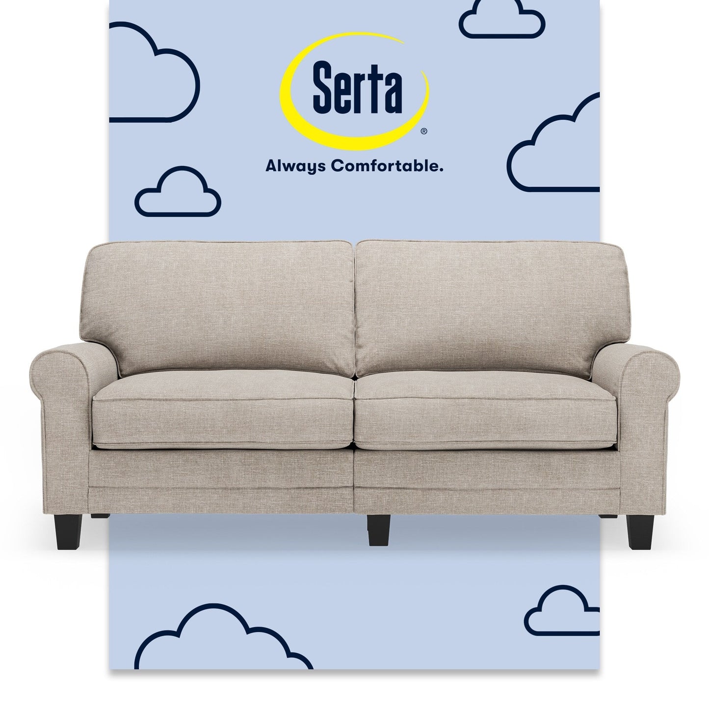 Serta Copenhagen 73 Rolled Arm Sofa, Easy Care Polyester, Soft Pillow Back, Pocket Coil Seat Cushions