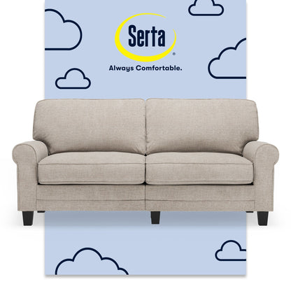 Serta Copenhagen 73 Rolled Arm Sofa, Easy Care Polyester, Soft Pillow Back, Pocket Coil Seat Cushions