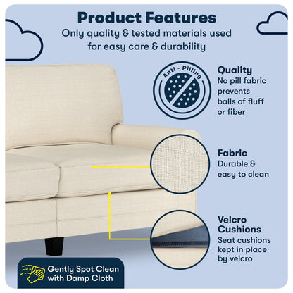 Serta Copenhagen 73 Rolled Arm Sofa, Easy Care Polyester, Soft Pillow Back, Pocket Coil Seat Cushions