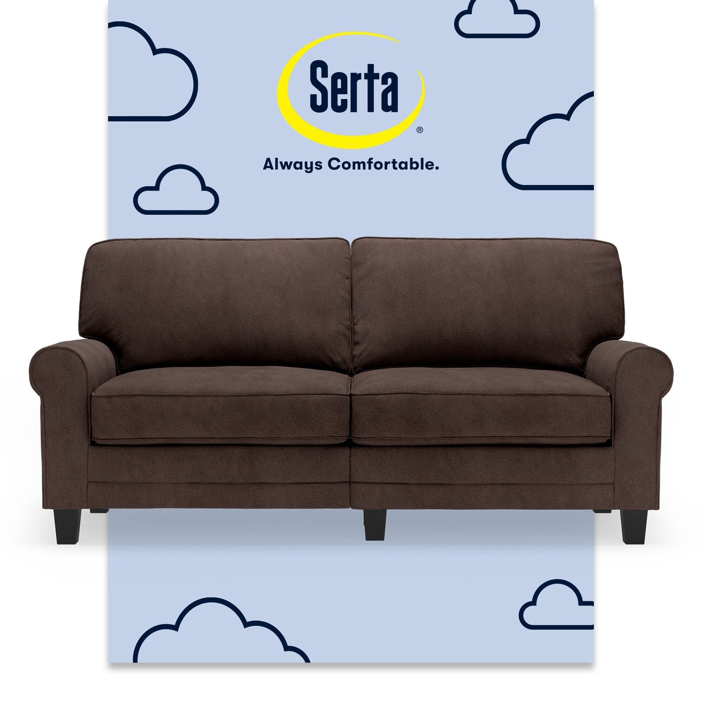 Serta Copenhagen 73 Rolled Arm Sofa, Easy Care Polyester, Soft Pillow Back, Pocket Coil Seat Cushions