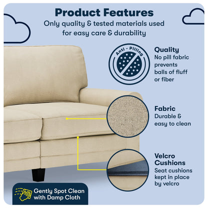 Serta Copenhagen 73 Rolled Arm Sofa, Easy Care Polyester, Soft Pillow Back, Pocket Coil Seat Cushions
