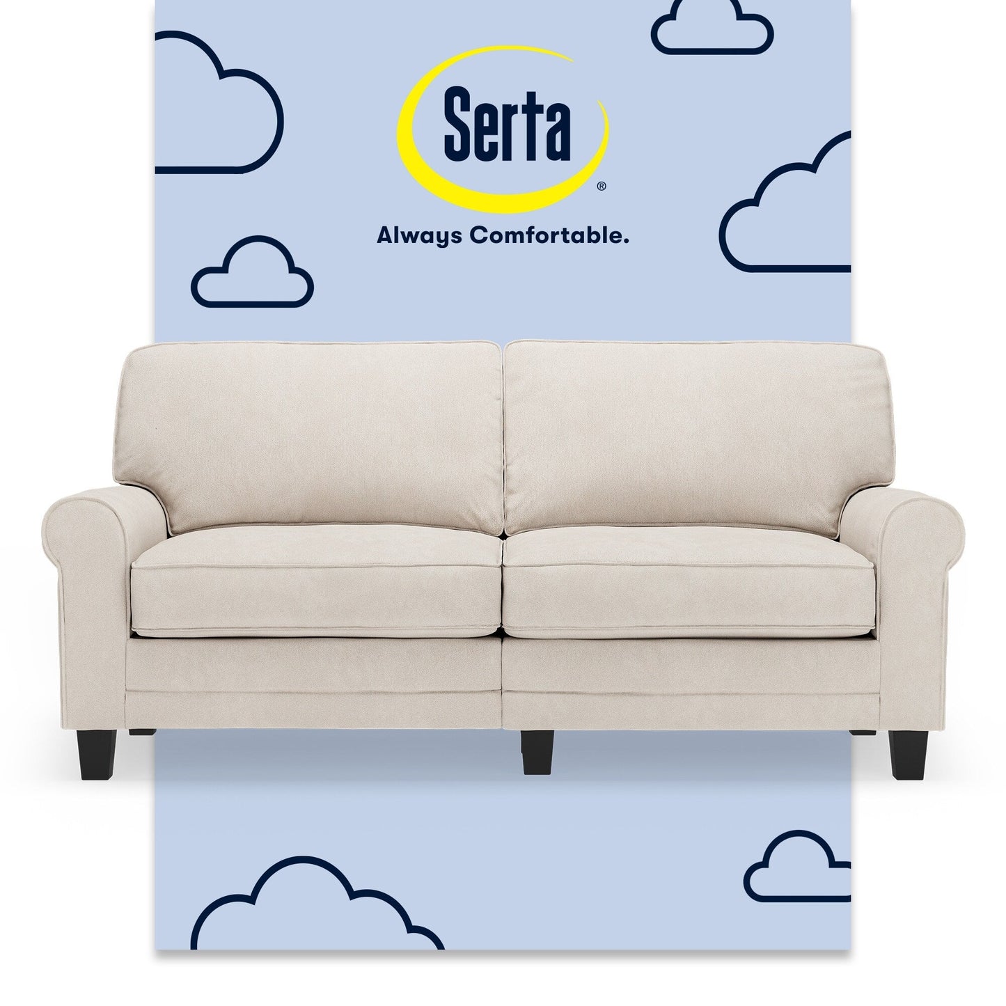 Serta Copenhagen 73 Rolled Arm Sofa, Easy Care Polyester, Soft Pillow Back, Pocket Coil Seat Cushions