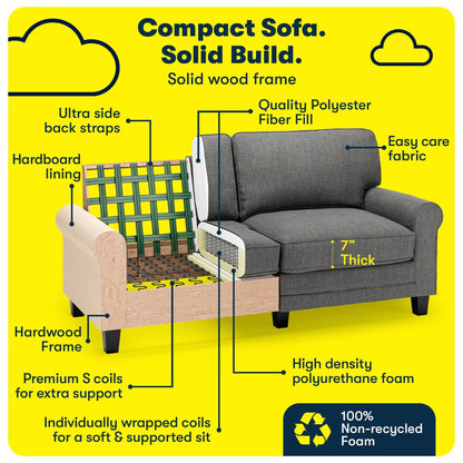 Serta Copenhagen 73 Rolled Arm Sofa, Easy Care Polyester, Soft Pillow Back, Pocket Coil Seat Cushions