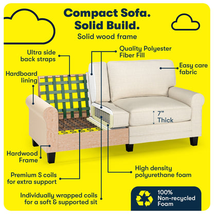 Serta Copenhagen 73 Rolled Arm Sofa, Easy Care Polyester, Soft Pillow Back, Pocket Coil Seat Cushions