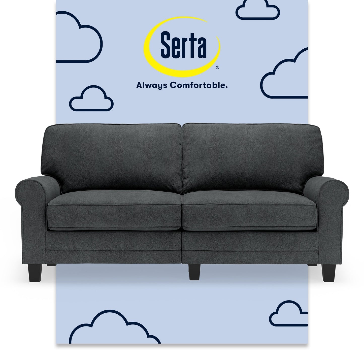 Serta Copenhagen 73 Rolled Arm Sofa, Easy Care Polyester, Soft Pillow Back, Pocket Coil Seat Cushions