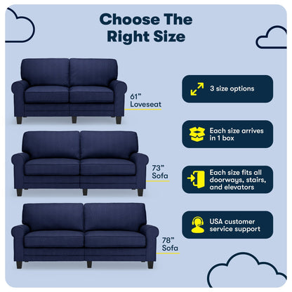 Serta Copenhagen 73 Rolled Arm Sofa, Easy Care Polyester, Soft Pillow Back, Pocket Coil Seat Cushions