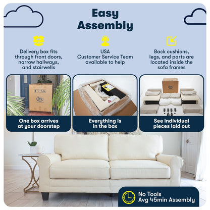 Serta Copenhagen 73 Rolled Arm Sofa, Easy Care Polyester, Soft Pillow Back, Pocket Coil Seat Cushions