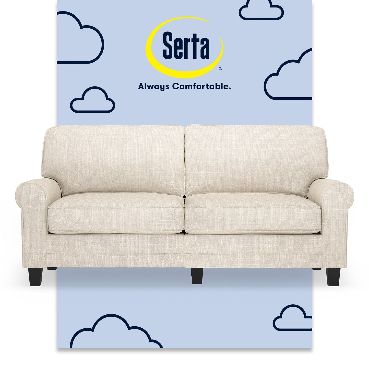 Serta Copenhagen 73 Rolled Arm Sofa, Easy Care Polyester, Soft Pillow Back, Pocket Coil Seat Cushions