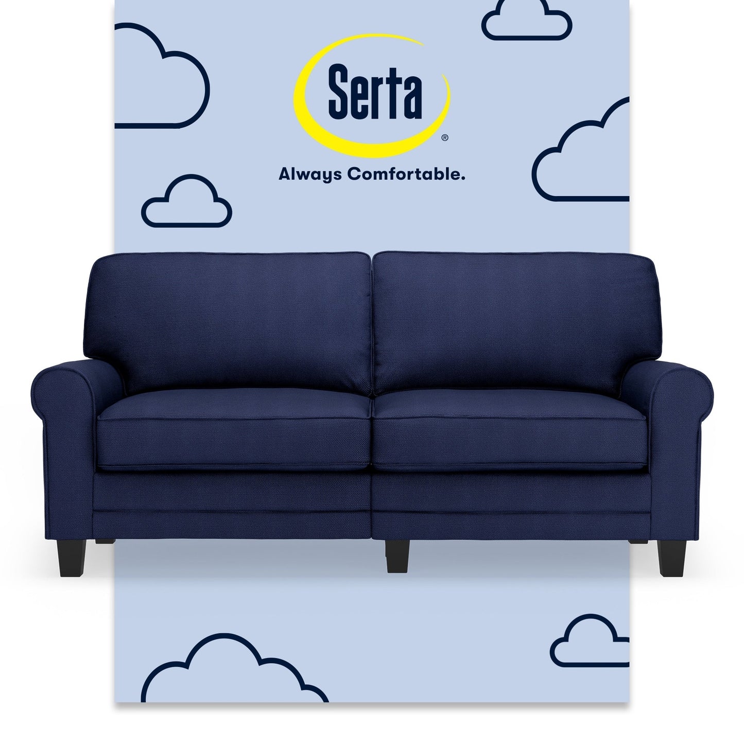 Serta Copenhagen 73 Rolled Arm Sofa, Easy Care Polyester, Soft Pillow Back, Pocket Coil Seat Cushions