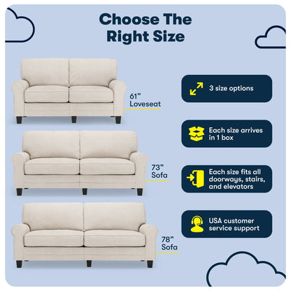 Serta Copenhagen 73 Rolled Arm Sofa, Easy Care Polyester, Soft Pillow Back, Pocket Coil Seat Cushions