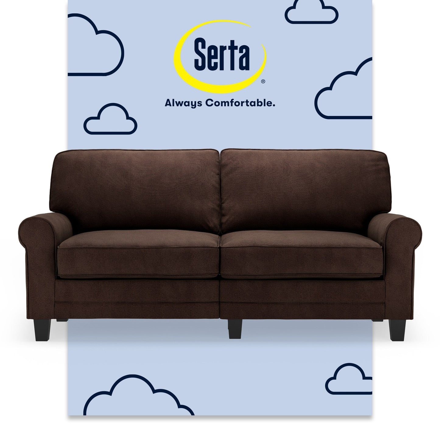 Serta Copenhagen 73 Rolled Arm Sofa, Easy Care Polyester, Soft Pillow Back, Pocket Coil Seat Cushions