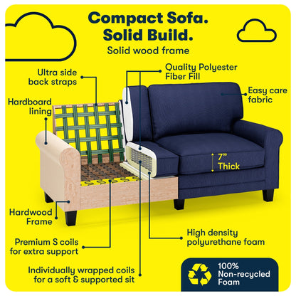 Serta Copenhagen 73 Rolled Arm Sofa, Easy Care Polyester, Soft Pillow Back, Pocket Coil Seat Cushions