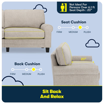 Serta Copenhagen 78 Rolled Arm Sofa, Easy Care Polyester, Soft Pillow Back, Pocket Coil Seat Cushions
