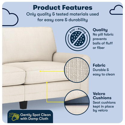 Serta Copenhagen 78 Rolled Arm Sofa, Easy Care Polyester, Soft Pillow Back, Pocket Coil Seat Cushions