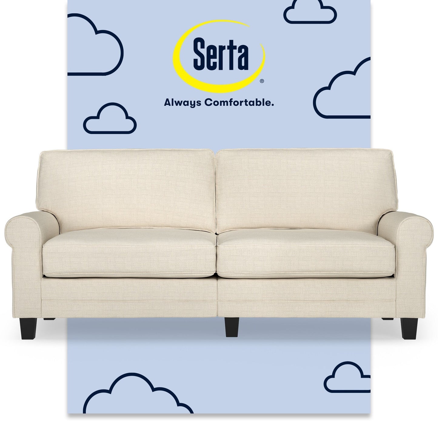 Serta Copenhagen 78 Rolled Arm Sofa, Easy Care Polyester, Soft Pillow Back, Pocket Coil Seat Cushions