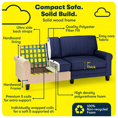 Serta Copenhagen 78 Rolled Arm Sofa, Easy Care Polyester, Soft Pillow Back, Pocket Coil Seat Cushions